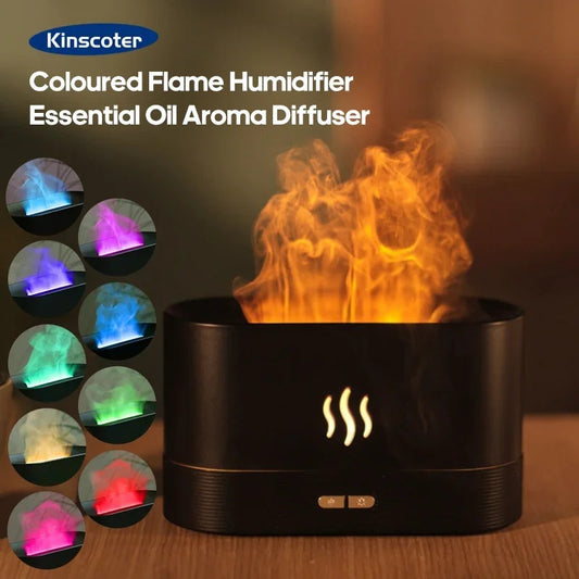 Diffusore di aromi e umidificatore d'aria con luce LED ed effetto fiamma