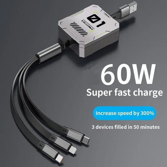 USB 3-in-1 60W cable-For Lightning, Android and Type-C devices