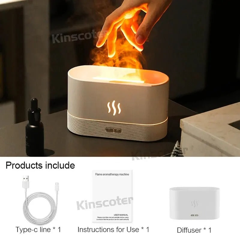 Diffusore di aromi e umidificatore d'aria con luce LED ed effetto fiamma