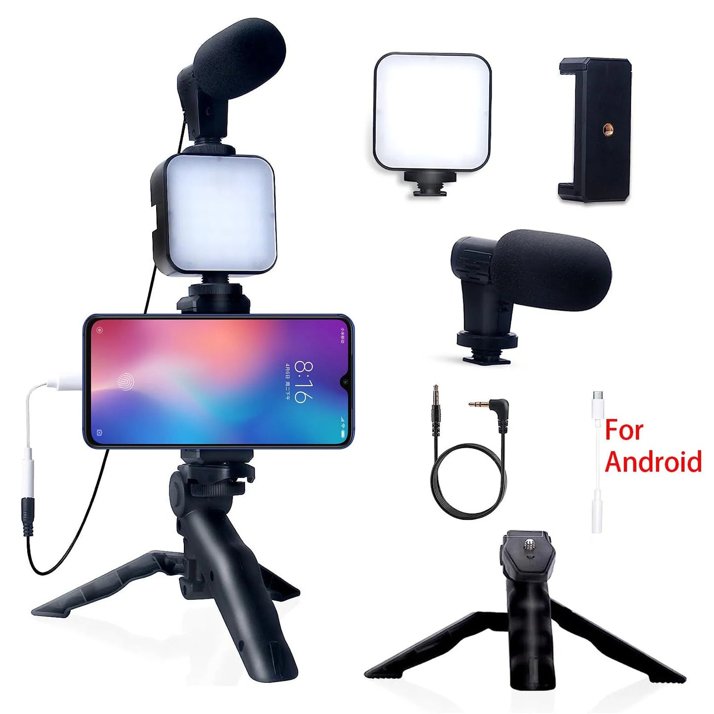 Photos and video kit for smartphones with three-to-see and microphone