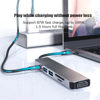 HUB USB C 7/6/4/1 Doors with PD, SD/TF, USB 3.0 for all devices