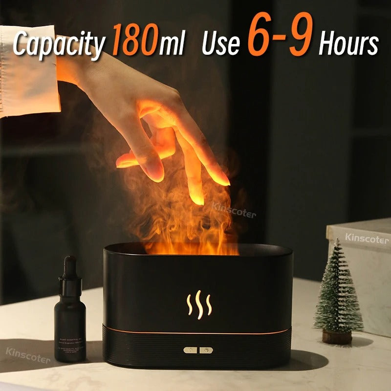 Diffusore di aromi e umidificatore d'aria con luce LED ed effetto fiamma