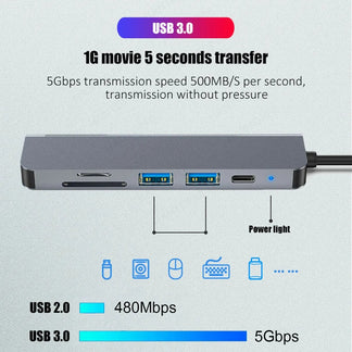 HUB USB C 7/6/4/1 Doors with PD, SD/TF, USB 3.0 for all devices