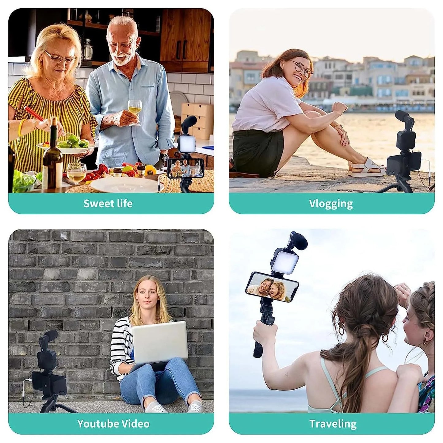 Photos and video kit for smartphones with three-to-see and microphone