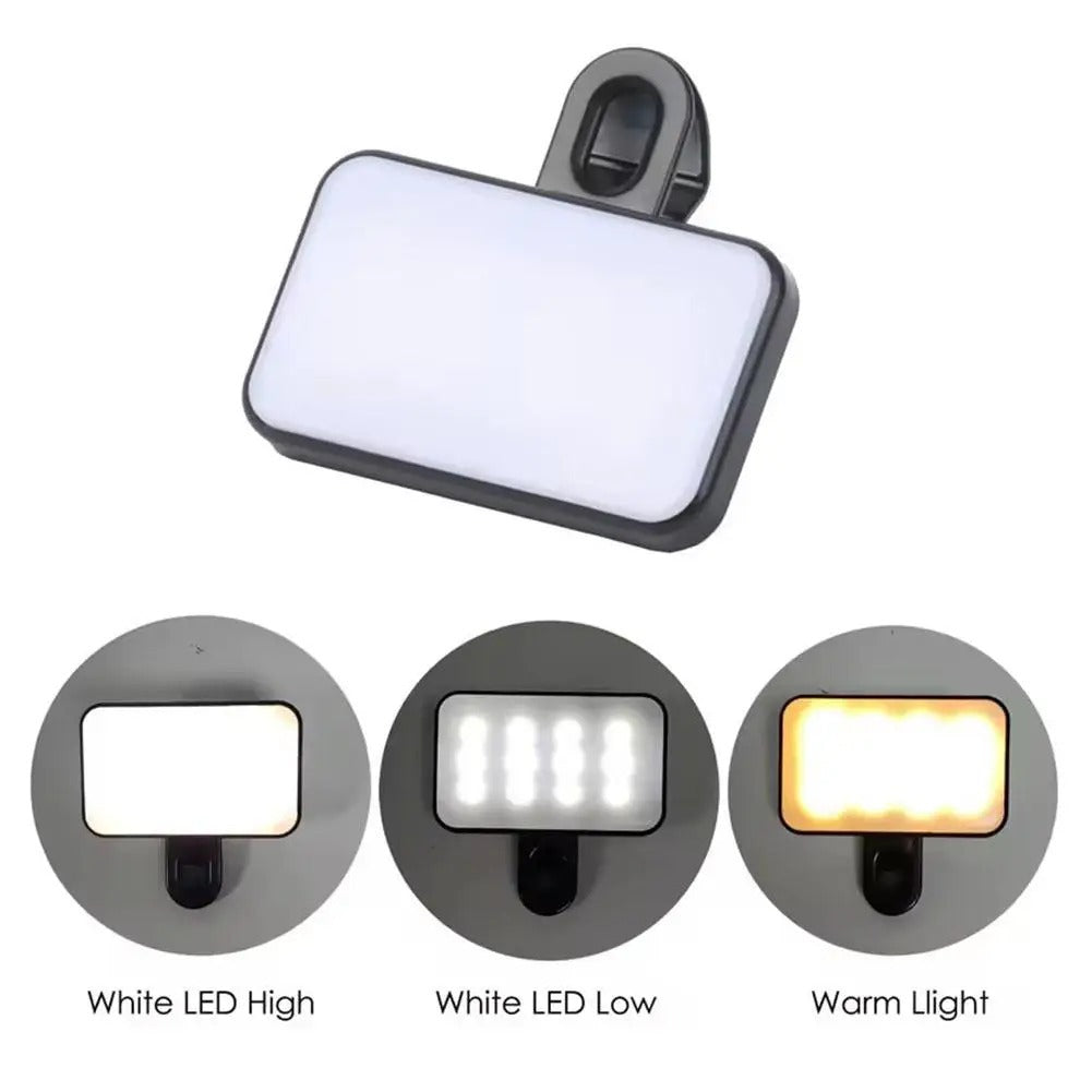 Rechargeable portable portable selfie light 3 brightness modes, clip-on by phone, computer