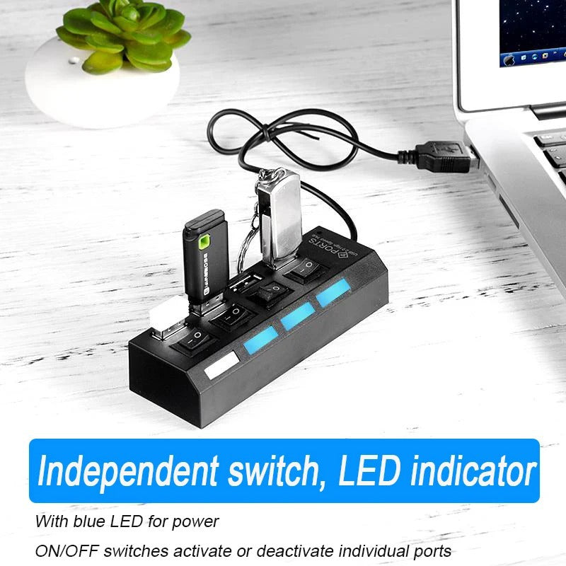 Hub USB 2.0 ad Alta Velocità con 4/7 Porte e Lampada LED