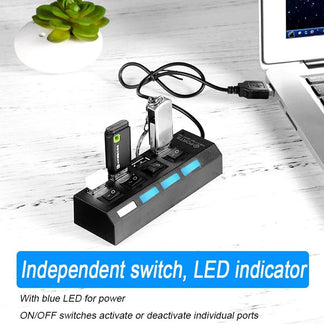 Hub USB 2.0 ad Alta Velocità con 4/7 Porte e Lampada LED