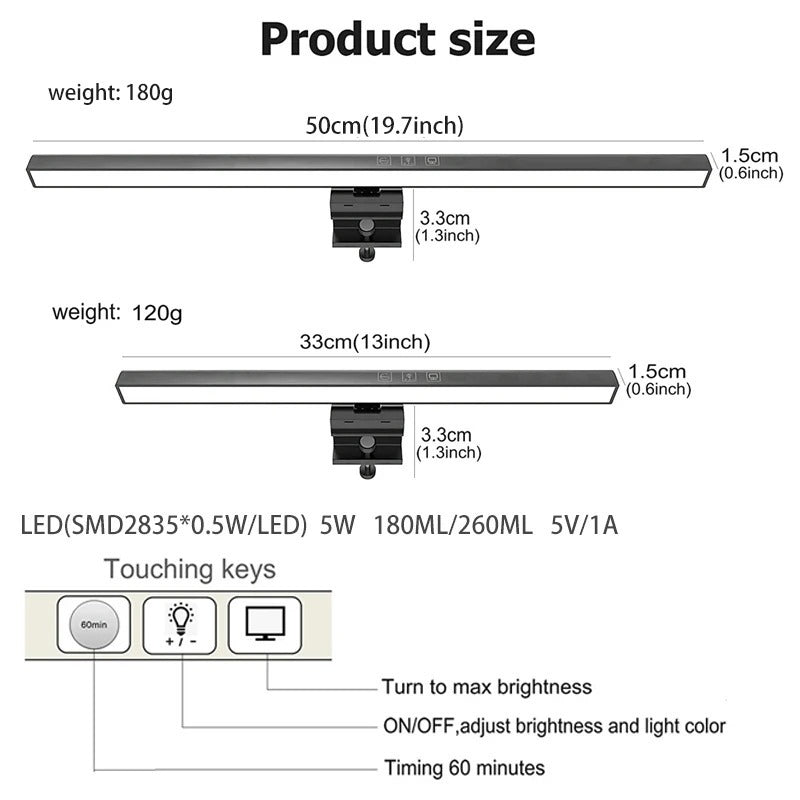 50/30 cm Desk LED lamp with USB luminous bar and adjustable Dimmer