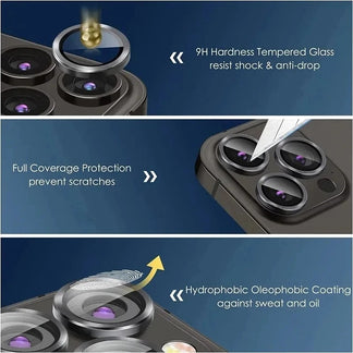Set of 3 glass protections for camera lenses, compatible with iPhone 11, 12, 13, 14, 15, 16 pro/max/mini/plus