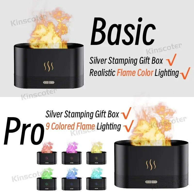 Diffusore di aromi e umidificatore d'aria con luce LED ed effetto fiamma