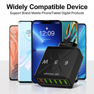 6 -port USB charger with quick charging adapted to travel with all devices