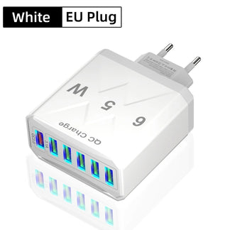 6 -port USB charger with quick charging adapted to travel with all devices