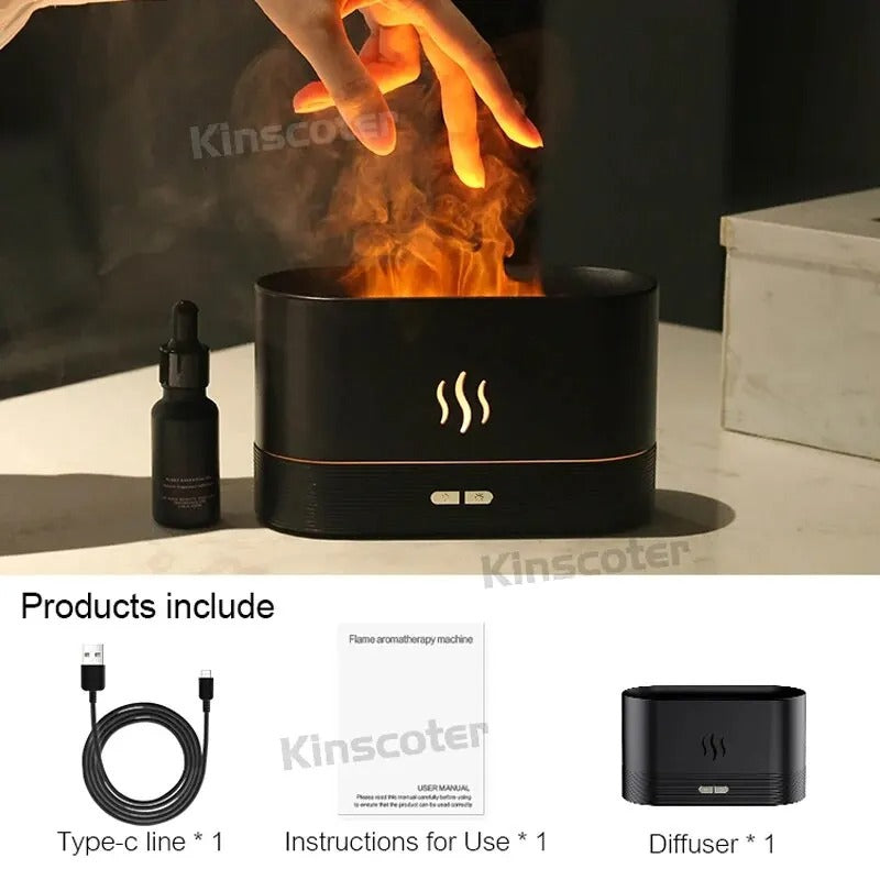 Diffusore di aromi e umidificatore d'aria con luce LED ed effetto fiamma