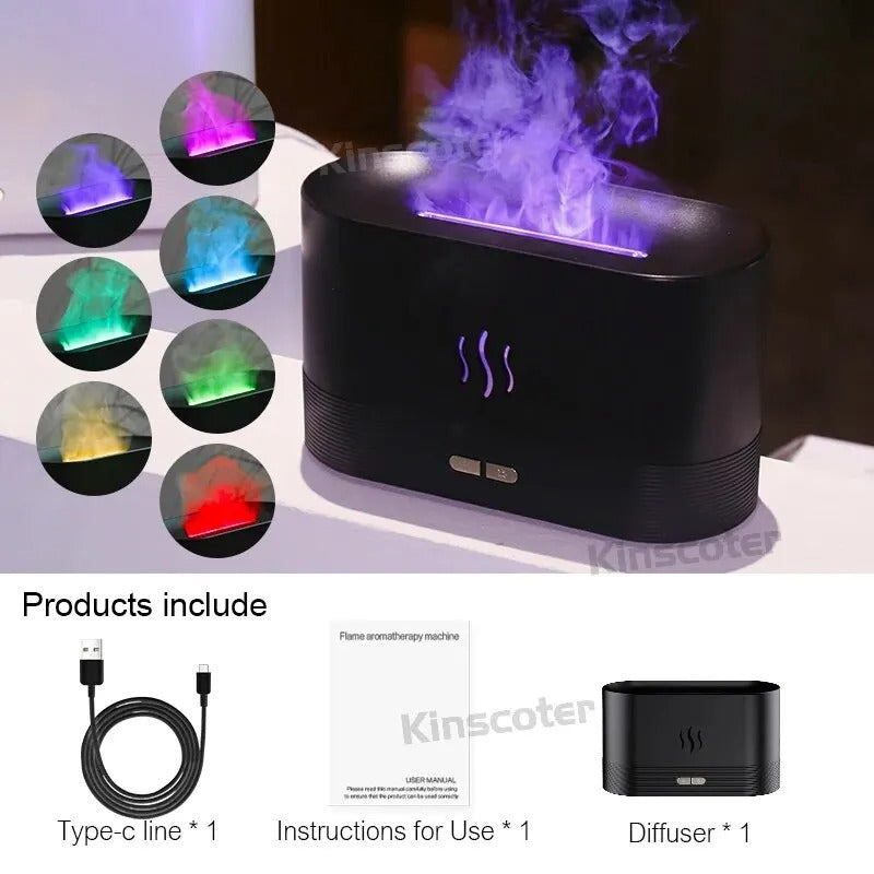 Diffusore di aromi e umidificatore d'aria con luce LED ed effetto fiamma