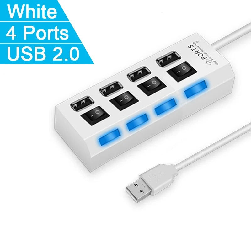 Hub USB 2.0 ad Alta Velocità con 4/7 Porte e Lampada LED