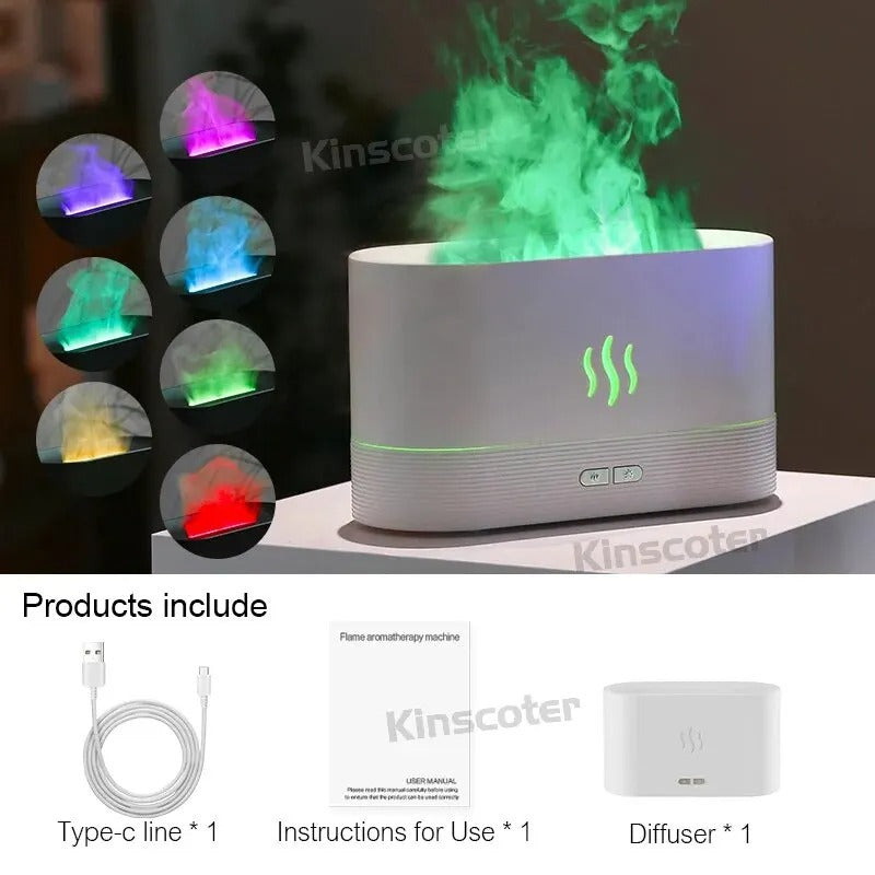 Diffusore di aromi e umidificatore d'aria con luce LED ed effetto fiamma