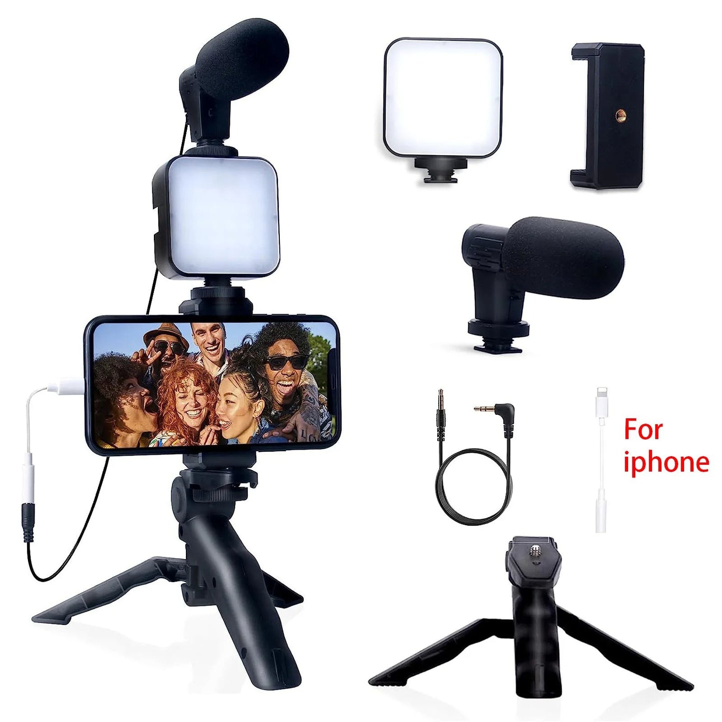 Photos and video kit for smartphones with three-to-see and microphone