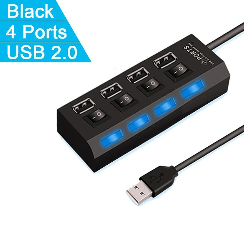Hub USB 2.0 ad Alta Velocità con 4/7 Porte e Lampada LED