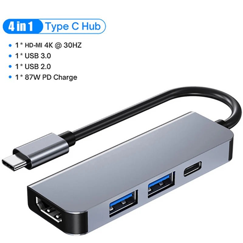 HUB USB C 7/6/4/1 Doors with PD, SD/TF, USB 3.0 for all devices