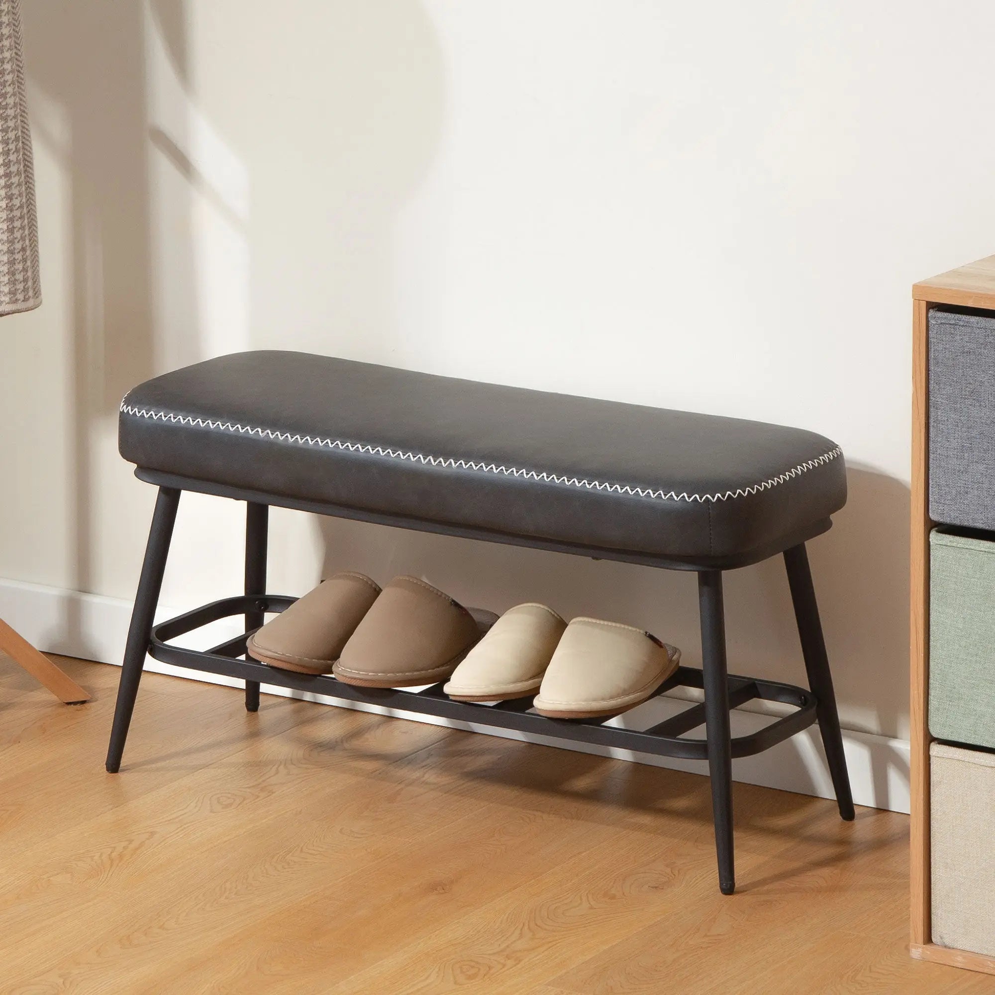 HOMCOM PU Leather Shoe Storage Bench - Charcoal Grey MigliorPrezzi.com